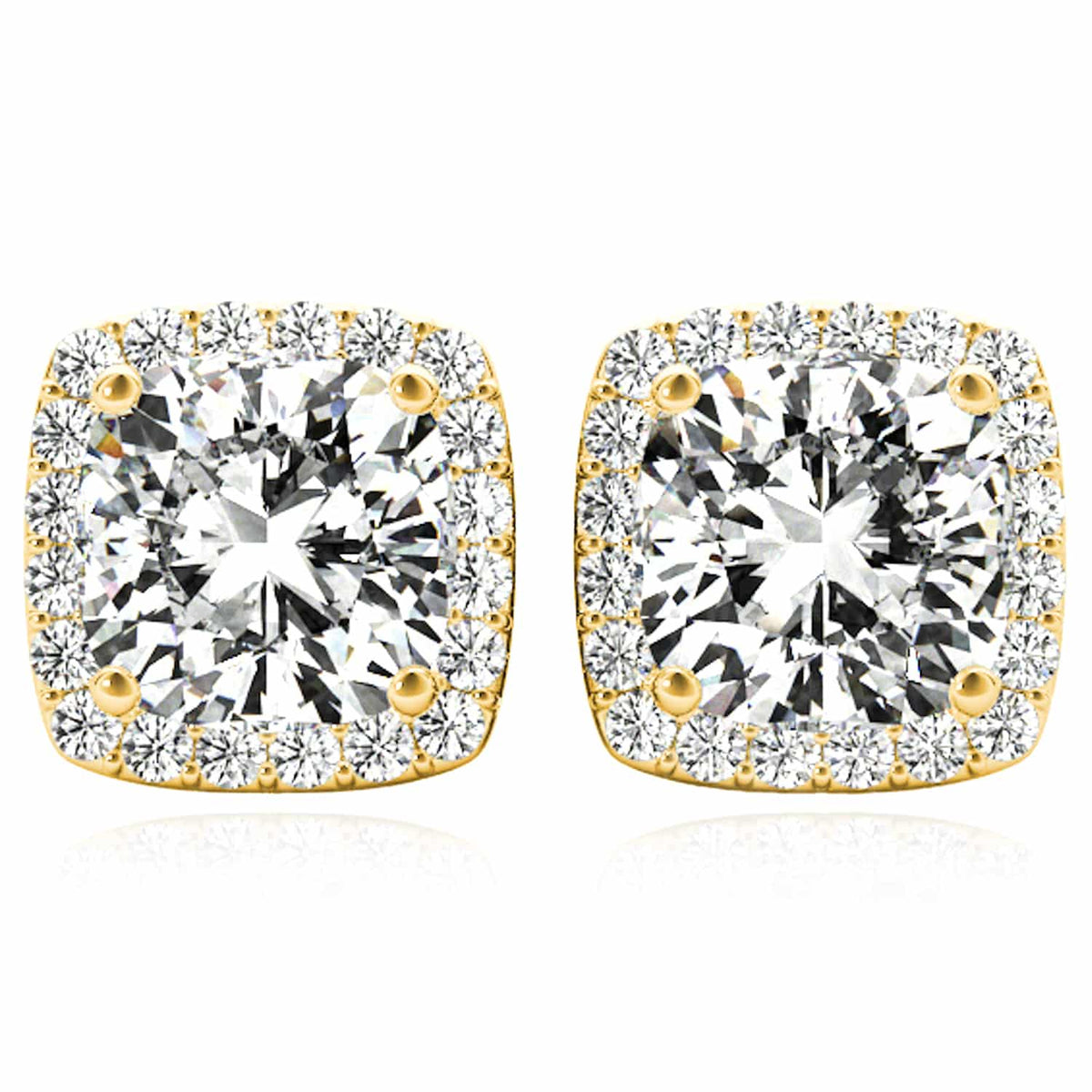2.30CTW Lab - Grown Diamond 14K Yellow Gold White Rose Square Halo Stud Earrings - WJD Exclusives