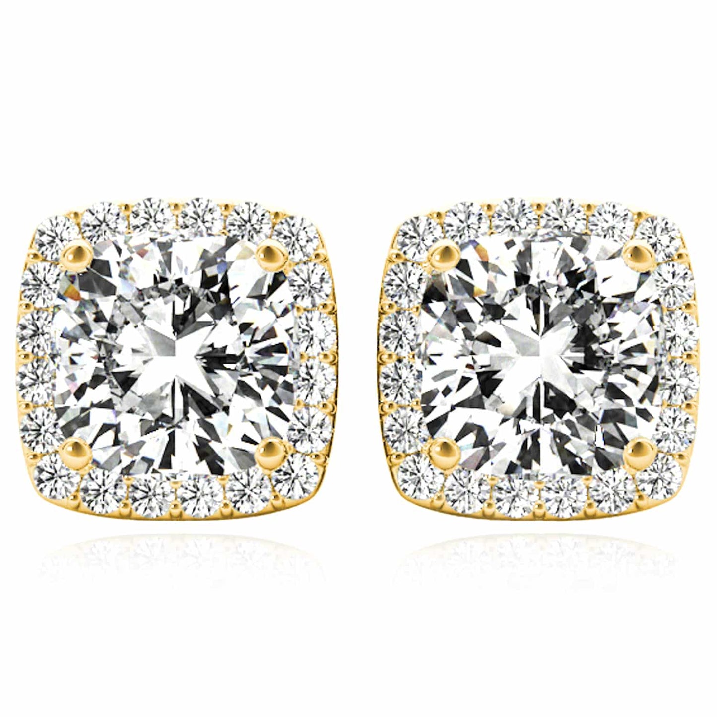 2.30CTW Lab-Grown Diamond 14K Real Gold Yellow White Rose Square Halo Stud Earrings