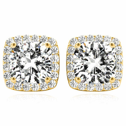 2.30CTW Lab-Grown Diamond 14K Real Gold Yellow White Rose Square Halo Stud Earrings