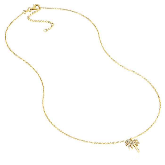0.14CTW Natural Diamond 14K Gold Palm Tree Pendant 16" - 18" Chain Adjust. - WJD Exclusives