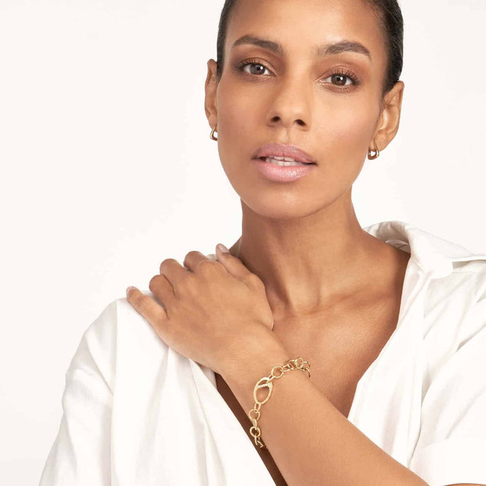 0.07CTW Natural Diamond 14K Yellow Gold Round Link Bracelet Clasp (Hollow) 7.5" - WJD Exclusives