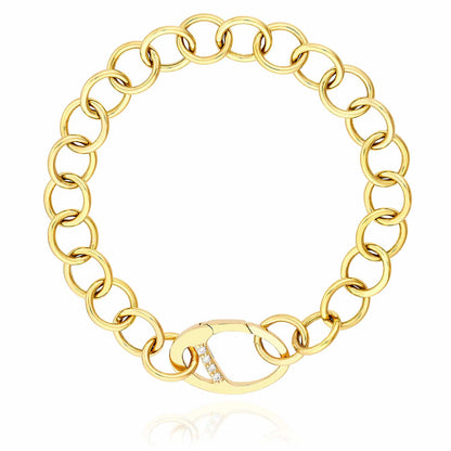 0.07CTW Real Diamond 14K Real Gold Yellow Round Link Bracelet Clasp 7.5"