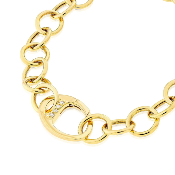0.07CTW Natural Diamond 14K Yellow Gold Round Link Bracelet Clasp (Hollow) 7.5" - WJD Exclusives