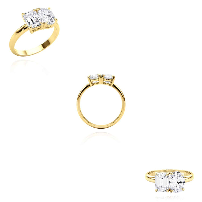 2.00CTW Lab - Grown Diamond Double Emerald Oval 18K Gold Yellow Engagement Ring - WJD Exclusives