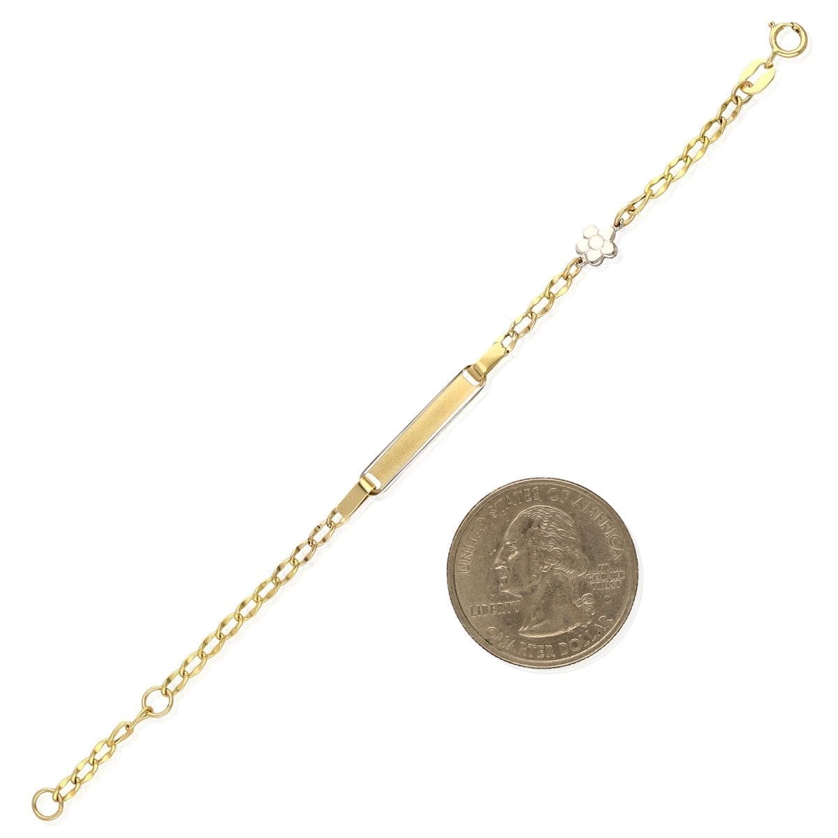 Kid's 14K Real Gold Cuban Flower Charm ID Bracelet 4.5"-5.25" Adjustable