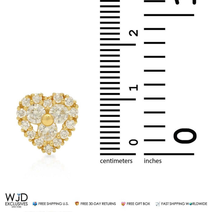 1.20Ct CZ Cluster Heart Stud Earrings 14K Yellow Gold Push Back