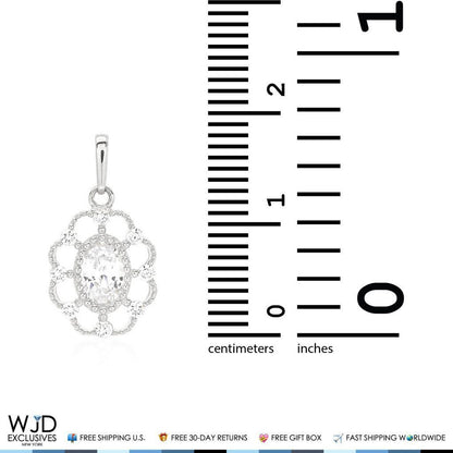 14K White Gold 1.20Ct CZ Flower Halo Charm Pendant