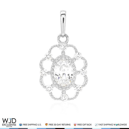 14K White Gold 1.20Ct CZ Flower Halo Charm Pendant
