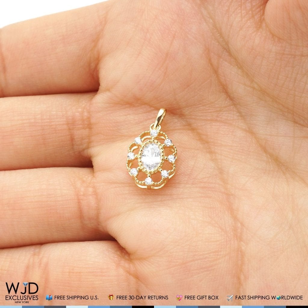 1.20CTW CZ 14K Yellow Gold Flower Halo Charm Pendant