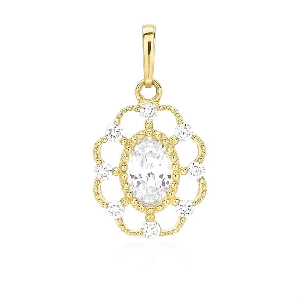 1.20CTW CZ 14K Yellow Gold Flower Halo Charm Pendant
