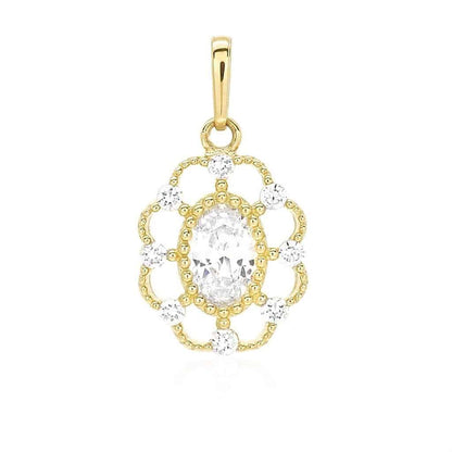 1.20CTW CZ 14K Yellow Gold Flower Halo Charm Pendant