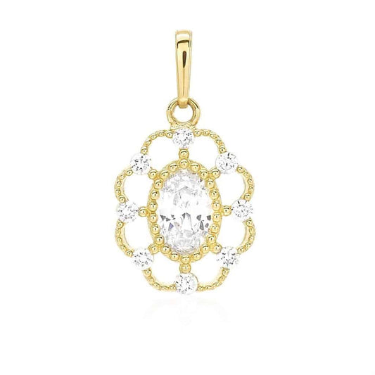 1.20CTW CZ 14K Yellow Gold Flower Halo Charm Pendant