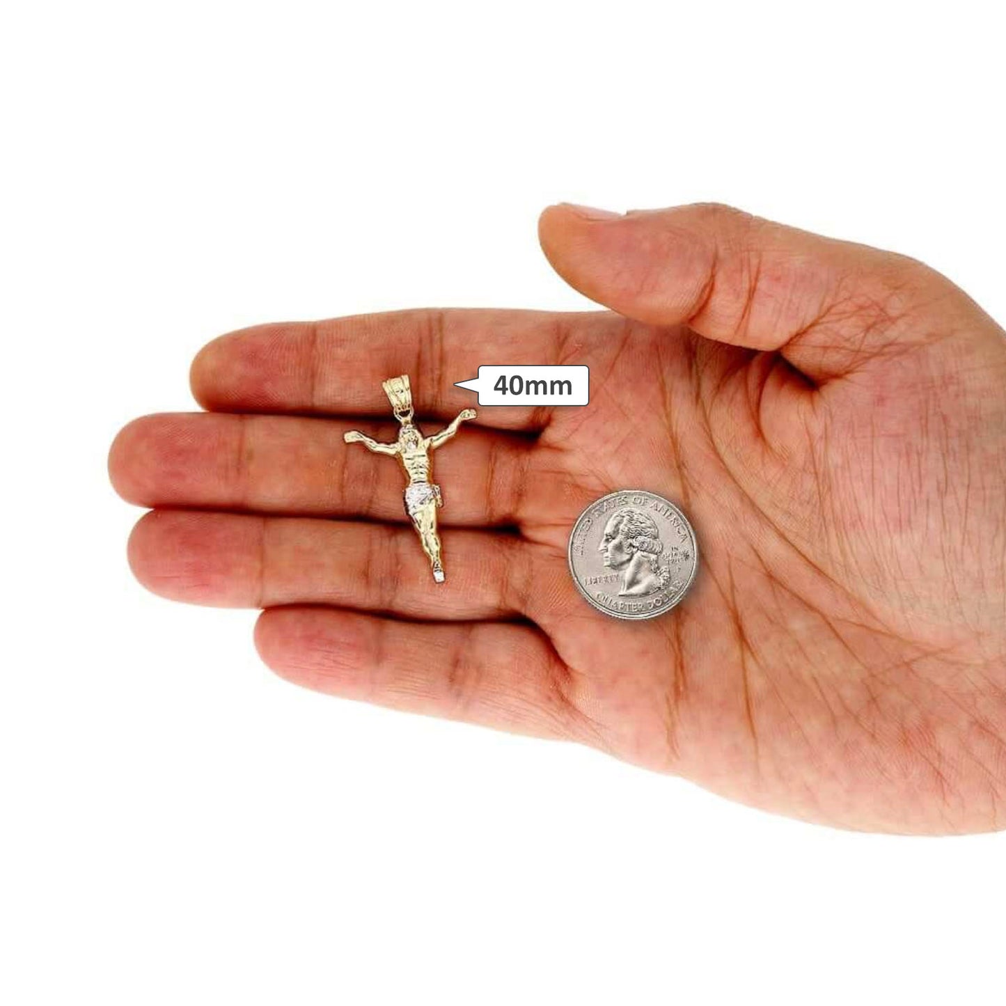 10K Gold Two-Tone Yellow White Gold Jesus Crucifix Pendant 1.57"-3.62"