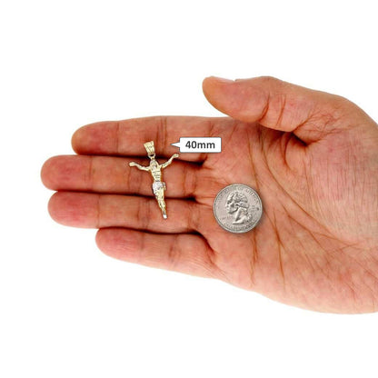 10K Gold Two-Tone Yellow White Gold Jesus Crucifix Pendant 1.57"-3.62"