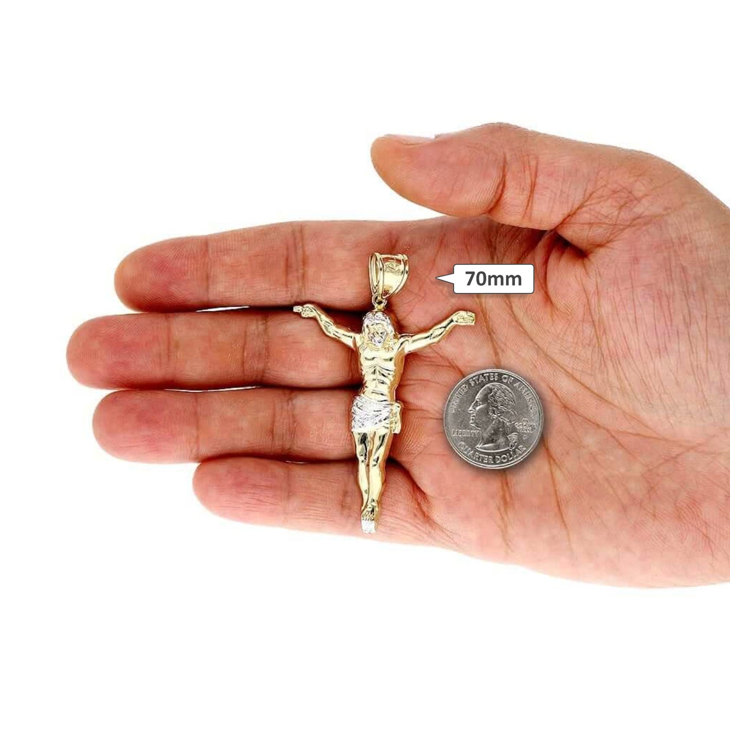 10K Gold Two-Tone Yellow White Gold Jesus Crucifix Pendant 1.57"-3.62"