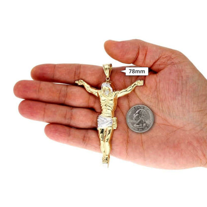 10K Gold Two-Tone Yellow White Gold Jesus Crucifix Pendant 1.57"-3.62"