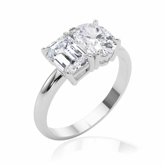 2CTW Lab-Grown Diamond 18K Gold White Emerald Oval Engagement Ring