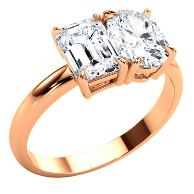 2.00CTW Lab - Grown Diamond Double Emerald Oval 18K Rose Gold Engagement Ring - WJD Exclusives