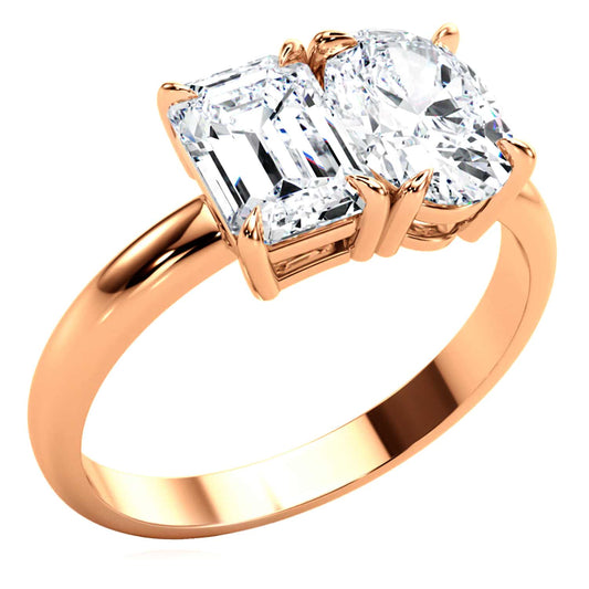 2.00CTW Lab-Grown Diamond Double Emerald Oval 18K Gold Rose Engagement Ring