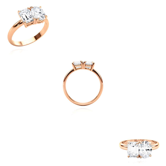 2.00CTW Lab - Grown Diamond Double Emerald Oval 18K Rose Gold Engagement Ring - WJD Exclusives