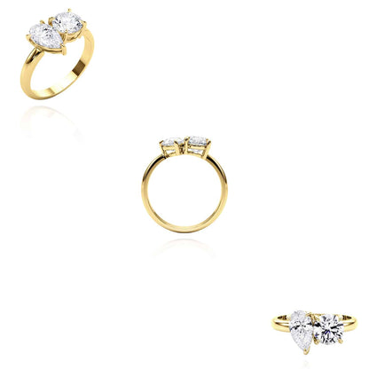 2.00CTW Lab-Grown Diamond Double Round Pear 18K Gold Yellow Engagement Ring