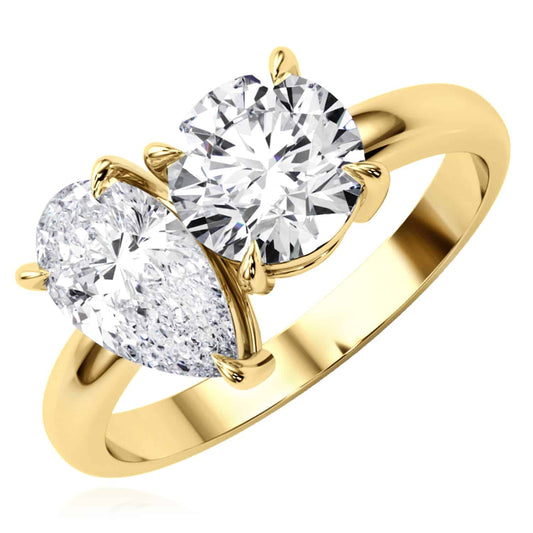 2.00CTW Lab-Grown Diamond Double Round Pear 18K Gold Yellow Engagement Ring