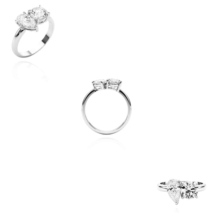 2.00CTW Lab - Grown Diamond Double Round Pear 18K Gold White Engagement Ring - WJD Exclusives