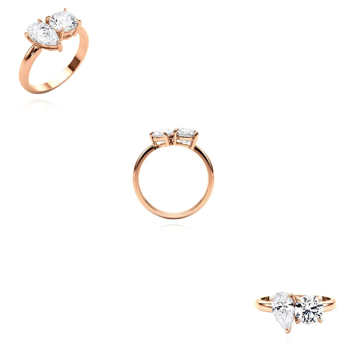 2.00CTW Lab - Grown Diamond Double Round Pear 18K Rose Gold Engagement Ring - WJD Exclusives