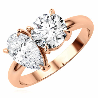 2.00CTW Lab - Grown Diamond Double Round Pear 18K Rose Gold Engagement Ring - WJD Exclusives