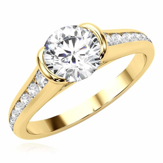1.85CTW Lab-Grown Diamond Shank Pave 18K Gold Yellow Round Engagement Ring