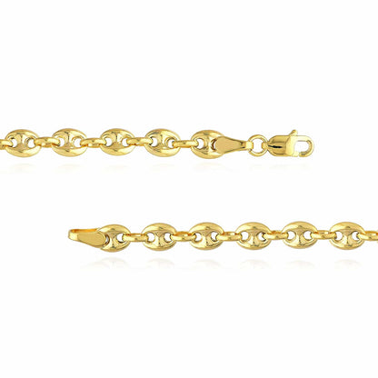 14K Real Gold Yellow 4.5mm Puffed Anchor Mariner Bracelet 7.5"