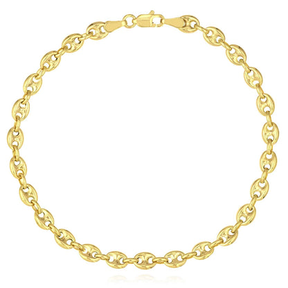 14K Real Gold Yellow 4.5mm Puffed Anchor Mariner Bracelet 7.5"