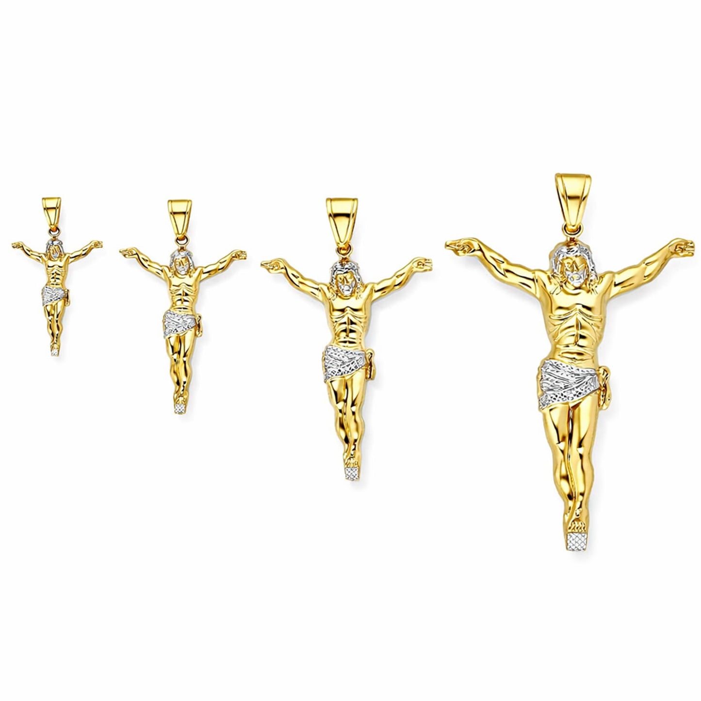 10K Gold Two-Tone Yellow White Gold Jesus Crucifix Pendant 1.57"-3.62"