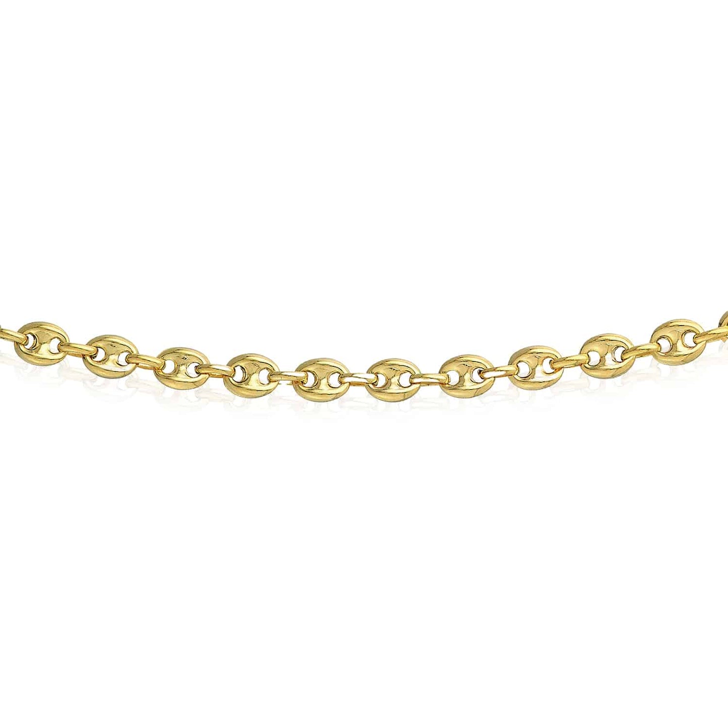 14K Real Gold 4.5mm Puffed Anchor Mariner Chain Necklace 18"-24"