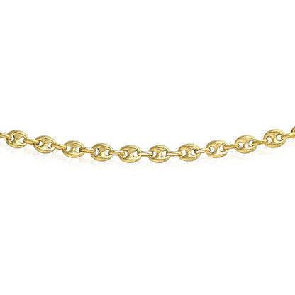 14K Real Gold 4.5mm Puffed Anchor Mariner Chain Necklace 18"-24"