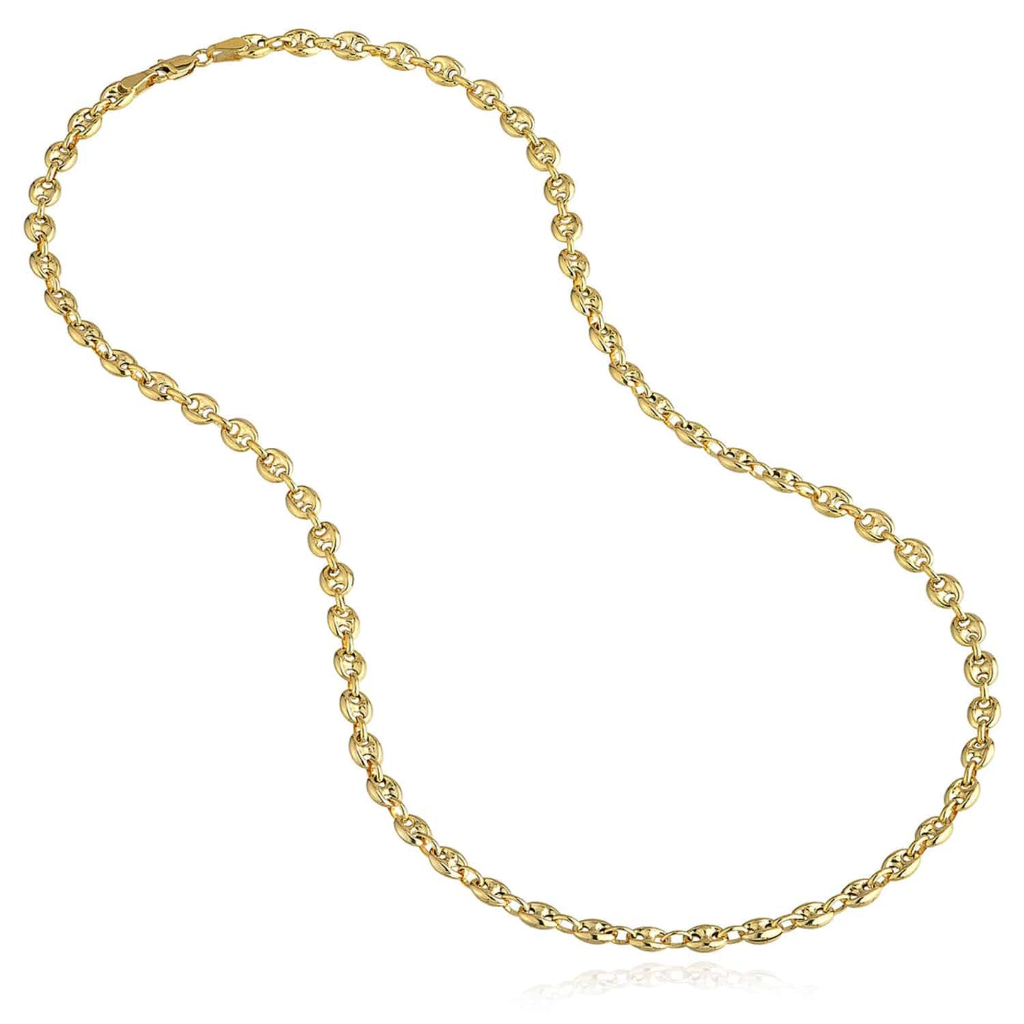14K Real Gold 4.5mm Puffed Anchor Mariner Chain Necklace 18"-24"