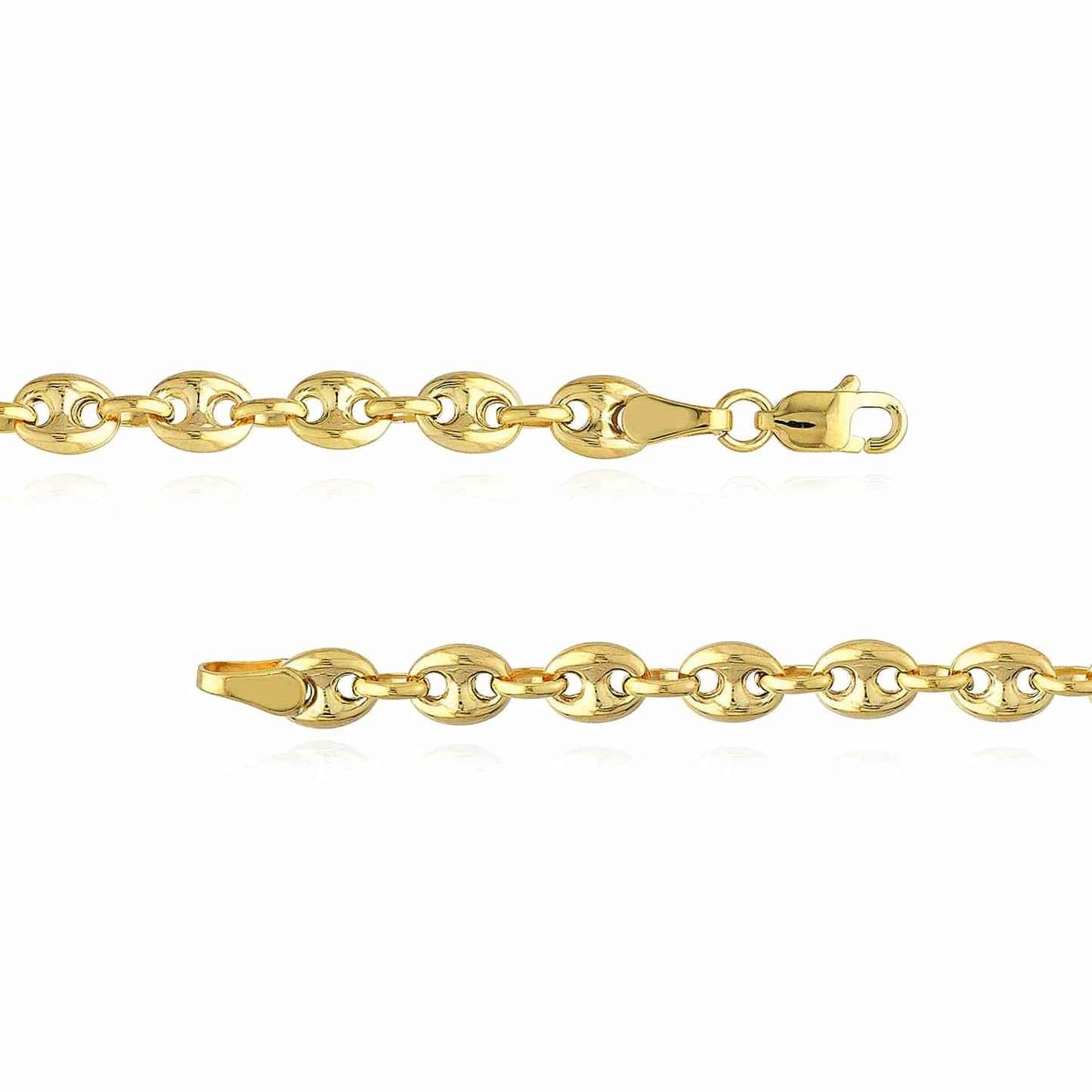 14K Real Gold 4.5mm Puffed Anchor Mariner Chain Necklace 18"-24"