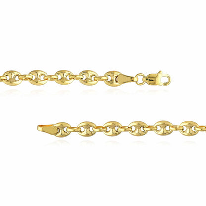 14K Real Gold 4.5mm Puffed Anchor Mariner Chain Necklace 18"-24"