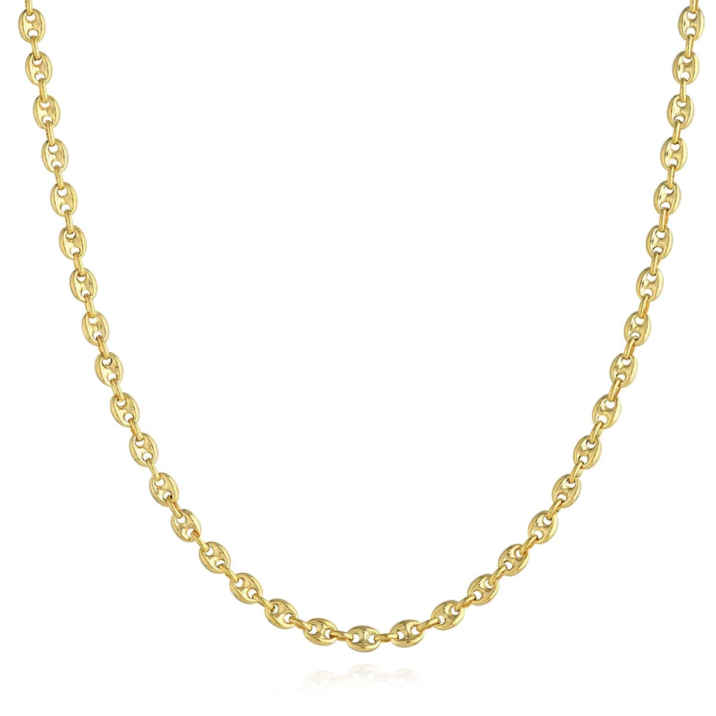 14K Real Gold 4.5mm Puffed Anchor Mariner Chain Necklace 18"-24"