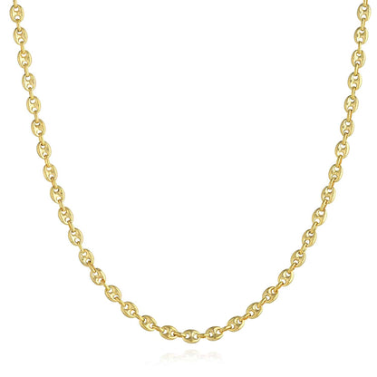 14K Real Gold 4.5mm Puffed Anchor Mariner Chain Necklace 18"-24"