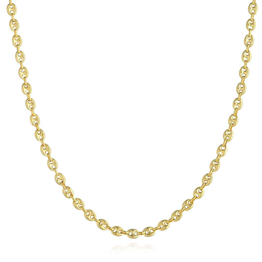 14K Real Gold 4.5mm Puffed Anchor Mariner Chain Necklace 18"-24"