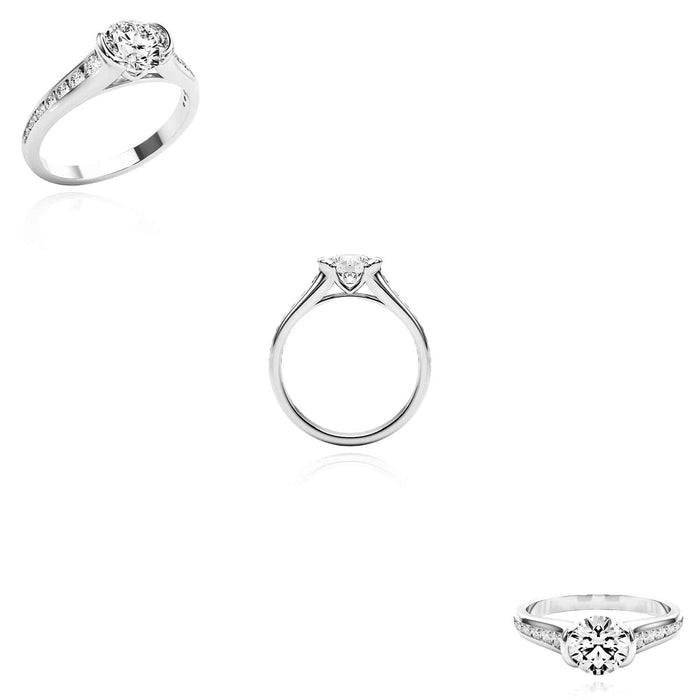 1.35CTW Lab - Grown Diamond Shank Pave 18K Gold White Round Engagement Ring - WJD Exclusives