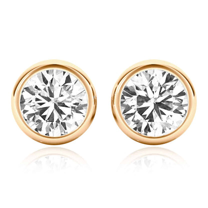 2CTW Lab-Grown Diamond 14K Real Gold Yellow White Rose Bezel Stud Earrings 6mm