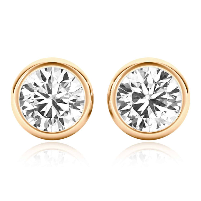 2CTW Lab - Grown Diamond 14K Yellow Gold White Rose Bezel Stud Earrings 6mm - WJD Exclusives
