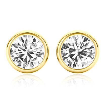 2CTW Lab-Grown Diamond 14K Real Gold Yellow White Rose Bezel Stud Earrings 6mm