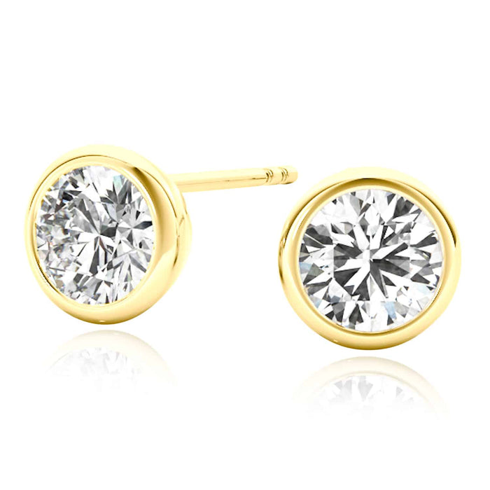 2CTW Lab - Grown Diamond 14K Yellow Gold White Rose Bezel Stud Earrings 6mm - WJD Exclusives