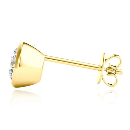 2CTW Lab-Grown Diamond 14K Real Gold Yellow White Rose Bezel Stud Earrings 6mm