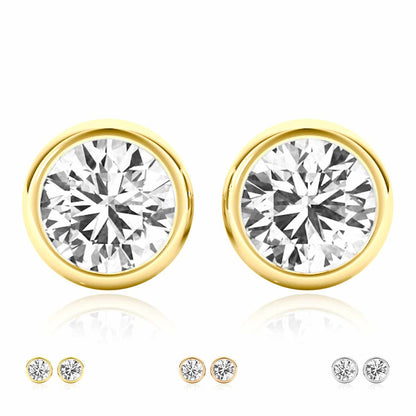 2CTW Lab-Grown Diamond 14K Real Gold Yellow White Rose Bezel Stud Earrings 6mm
