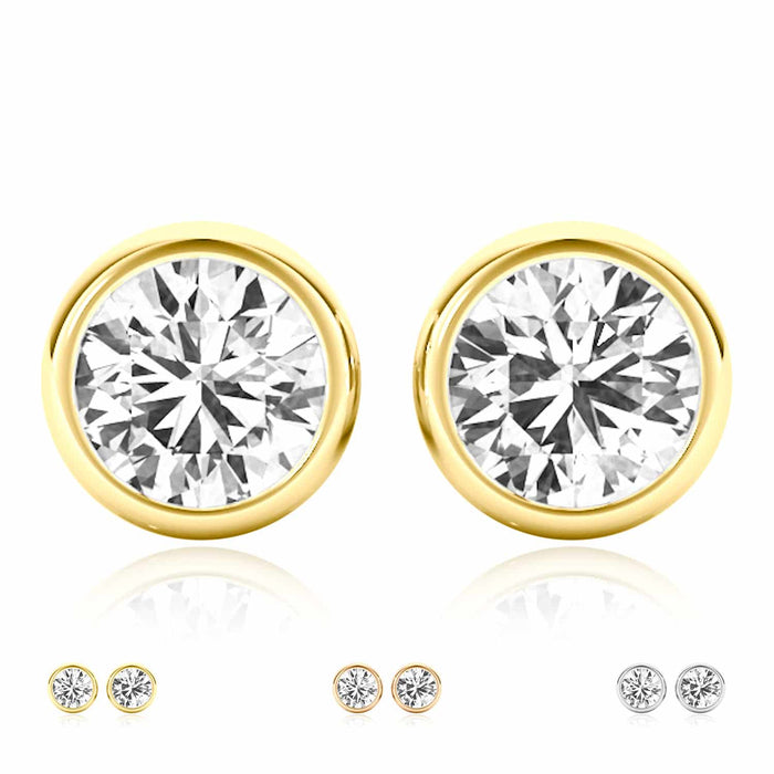 2CTW Lab - Grown Diamond 14K Yellow Gold White Rose Bezel Stud Earrings 6mm - WJD Exclusives
