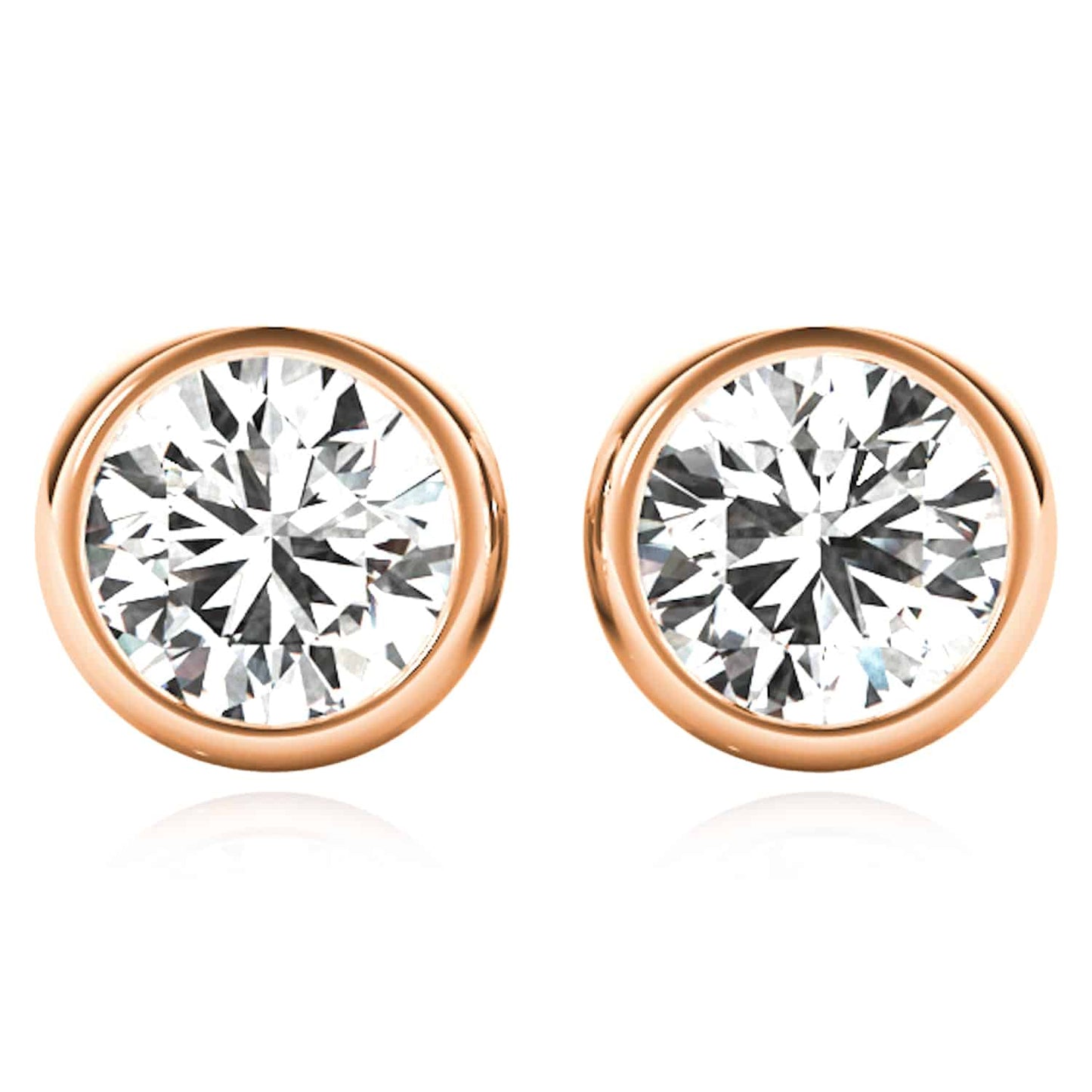 1CTW Lab-Grown Diamond 14K Real Gold Yellow White Rose Round Stud Push Back Earrings
